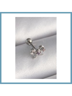 Bezos 316L Çelik Gümüş Renk Zirkon Taşlı Kurdele Tragus Piercing MBT06
