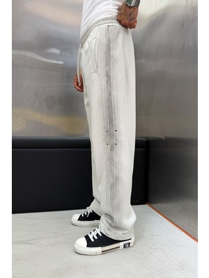 Nomarc Erkek Eşofman Altı Şerit Ayrıntı Altı Krem Oversize Baggy