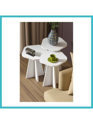 Defne Store Çiçek Zigon Sehpa Beyaz 3'lü Dfnbez