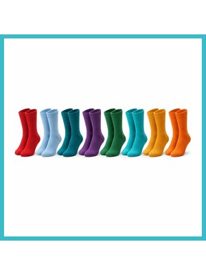 Defne Store Unisex Renkli Çorap 8'li Set Günlük Rahat Esnek Uzun Soket Çorap Canlı Renkler Yumuşak Konforlu Seti Dfnbez