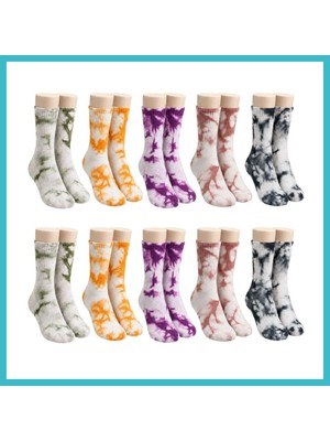 Defne Store Unisex Batik Desenli Çorap 10'lu Set Renkli Pamuklu Uzun Soket Dikişsiz Nefes Alan Günlük Spor Çorabı Dfnbez
