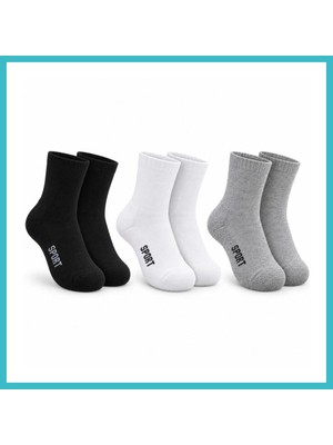 Defne Store Çocuk Spor Çorap 3'lü Set Siyah Beyaz Gri Ince Dikişli Kokulu Yıkama Yumuşak Esnek Günlük Çorap Seti Dfnbez
