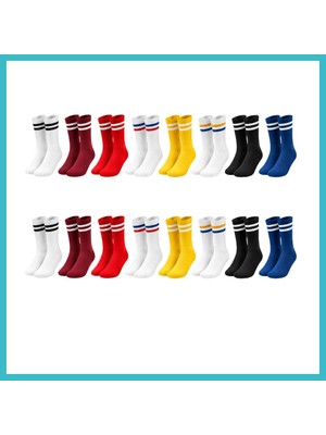 Defne Store Unisex Renkli Çorap Çizgili 16'lı Set Uzun Soket Günlük Spor Kolej Stil Rahat Kadın Erkek Çorabı Dfnbez