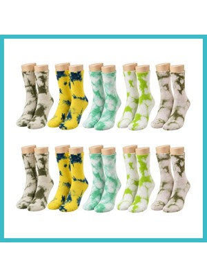 Defne Store Unisex Batik Desenli Çorap 10'lu Set Pamuklu Renkli Uzun Soket Dikişsiz Nefes Alan Günlük Spor Çorabı Dfnbez