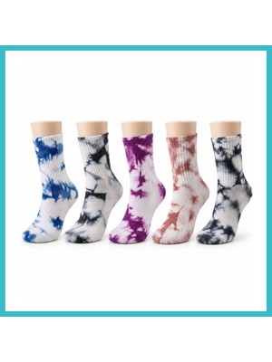 Defne Store Unisex Batik Desenli Çorap 5'li Set Pamuklu Renkli Uzun Soket Dikişsiz Nefes Alan Günlük Spor Çorabı Dfnbez