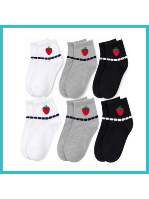 Defne Store Kadın Çilek Desenli Kısa Konç Çorap 6'lı Paket, %80 Pamuklu Dikişsiz Burun, Nefes Alan Yumuşak Bilek Çorabı, Siyah Beyaz Gri · Beden: 36-40 · Renk: Çok Renkli 6 Lı Dfnbez