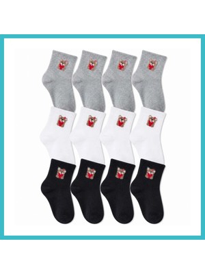 Defne Store Kadın Ayıcık Desenli Kısa Konç Çorap 6'lı Paket, %80 Pamuklu Dikişsiz Burun, Nefes Alan Yumuşak Bilek Çorabı, Siyah Beyaz Gri · Beden: 36-40 · Renk: Çok Renkli 6 Lı Dfnbez