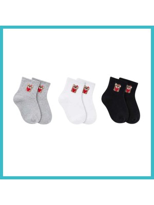 Defne Store Kadın Ayıcık Desenli Kısa Konç Çorap 3'lü Paket, %80 Pamuklu Dikişsiz Burun, Nefes Alan Yumuşak Bilek Çorabı, Siyah Beyaz Gri · Beden: 36-40 · Renk: Çok Renkli 3 Lü Dfnbez