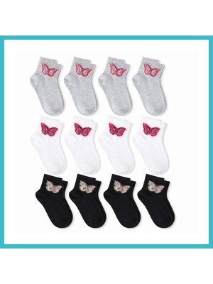 Defne Store Kadın Kelebek Desenli Kısa Konç Çorap 12'li Paket, %80 Pamuklu Dikişsiz Burun, Nefes Alan Yumuşak Bilek Çorabı, Siyah Beyaz Gri · Beden: 36-40 · Renk: Çok Renkli 12 Li Dfnbez
