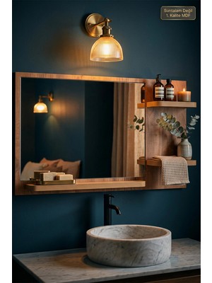 Montesev Antik Ahşap Dekoratif Ayna Raflı Banyo Lavabo Wc Aynası Oda Dresuar Koridor Konsol Mutfak Makyaj Aynası