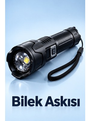 Fta Ticaret Dijital Göstergeli LED El Feneri Type C Şarjlı Teleskopik Zoom Özellikli