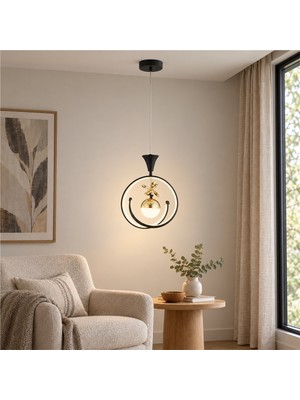 Apliqa Mengü Tekli Siyah Gold Ledi Modern Oturma Odası, Koridor, Salon LED Avize