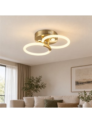 Apliqa Honos 2'li Gold 32 Watt Ledli Modern Koridor, Yatak Odası Salon Plafonyer LED Avize