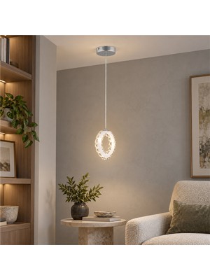 Apliqa Wicker  40 Watt Tekli Krom Ledli 3 Renkli Sarkıt Kristalli Taşlı Modern Tasarım LED Kristal Salon Avize