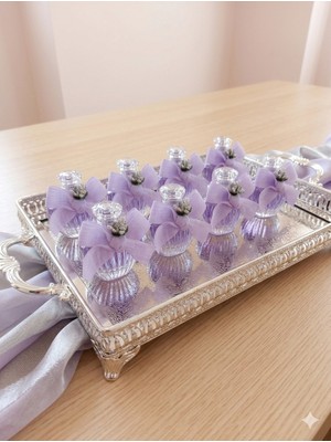 Lila Fiyonklu Hediyelik Kolonya Şişesi - Bebek Mevlüt & Baby Shower&nikah&nişan Hediyelik 10 Lu Set (Etıket Eklenır)