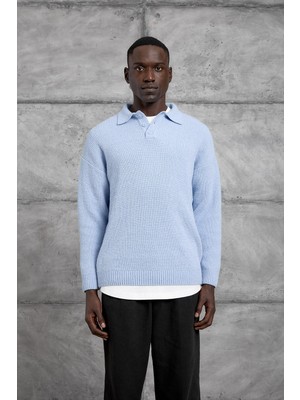 Nomarc Bebe Mavisi Düğmeli Polo Yaka Triko Sweatshırt