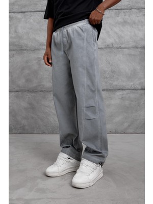 Nomarc Erkek Pantolon Yıkamalı Gabardin Gri Oversize Bol Kalıp Gabardin
