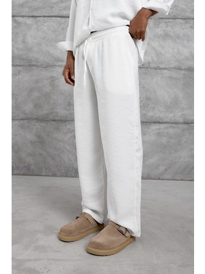 Nomarc Erkek Pantolon Modal Kumaş Alt Beyaz Oversize Baggy