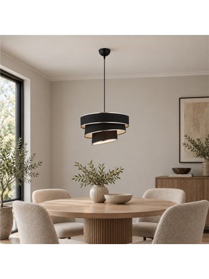 Apliqa Paoni 3 Katlı Siyah Gümüş Detaylı Modern Koridor,yatak Odası Salon Avize