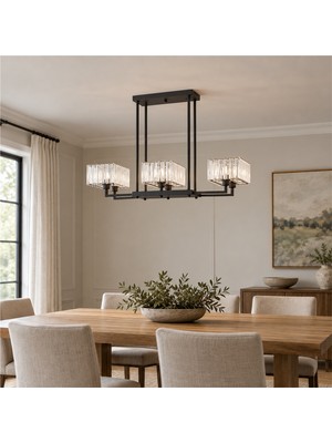 Apliqa Brambles 6'lı Siyah Kristalli Taşlı Modern Tasarım Kristal Salon Avize
