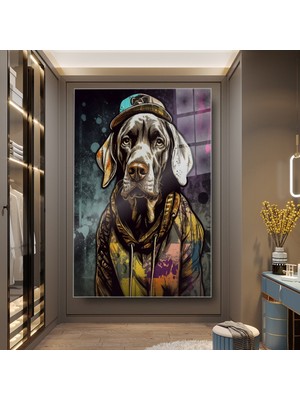 idora Şapkalı Köpek Portresi Cam Tablo – Grafiti Tarzı Modern Duvar Dekoru | Modern Cam Tablo