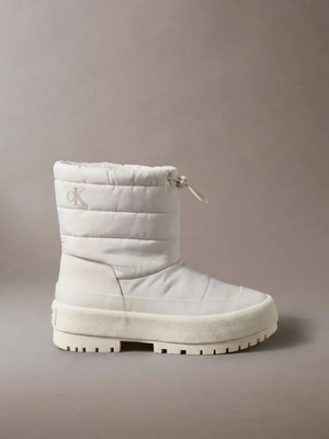 Calvin Klein Kadın Kapitoneli Büzgü Ipli Kalın Tabanlı Logolu Ekru Bot & Bootie HW0HW03245-066