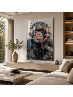 idora Eşsiz Chimpanzee Tasarımlı Cam Tablo