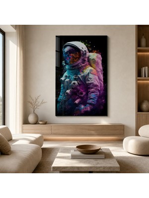 idora Soyut Astronot Cam Tablo | Modern Duvar Dekoru, Uv Baskı, Ev & Ofis Dekorasyonu