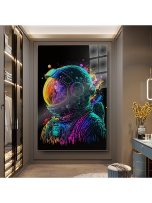 idora Neon Astronot Cam Tablo – Fütüristik Uzay Duvar Dekoru | Cam Tablo | Modern Duvar Dekoru