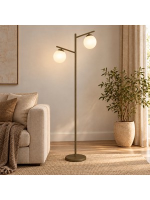 Apliqa Rengi 2li Eskitme Beyaz Camlı Modern Dekoratif Tasarım Oturma Odası-Salon Lambader
