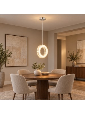Akanay Tekli Krom Ledli 3 Renkli Sarkıt Kristalli Taşlı Modern Tasarım Led Kristal Top Salon Avize
