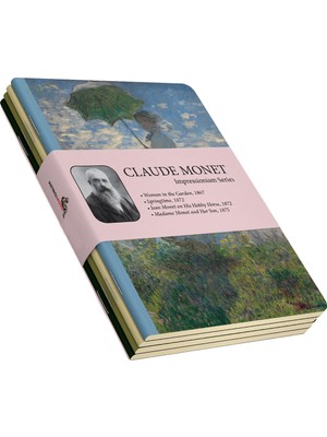 Retronote Claude Monet 4'lü Defter Seti 10,5X14 cm Sarı Krem Renk Düz Yapraklı Çizgisiz