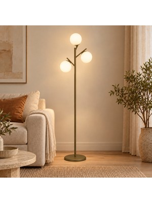Apliqa Renji 3Lü Eskitme Boyalı Beyaz Camlı Modern Tasarım Metal Lambader