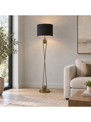 Apliqa Letta Siyah Şapkalı Eskitme Modern Tasarım Ayaklı Abajur Lamba Metal Lambader