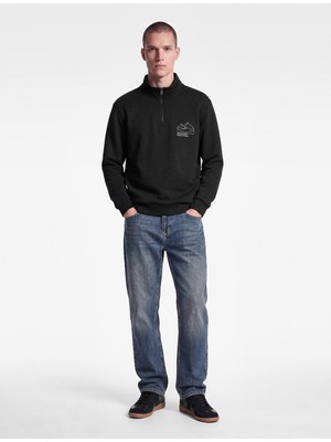 Koton Uzun Kollu Üç Iplik Şardonlu Nakışlı Yarım Fermuarlı Sweatshirt
