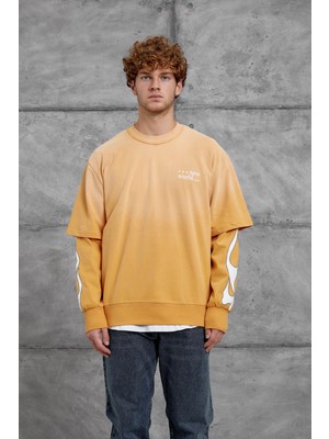 Nomarc Erkek Sweatshirt Kolu Alev Turuncu Oversize Baskılı