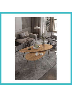 Defne Store Elips Orta Sehpa Seti Suntalam Kahverengi 116X46 Dfnbez