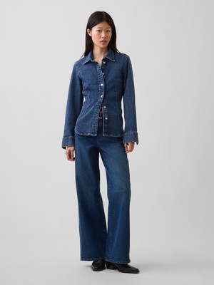 Gap Kadın Mavi High Rise Stride Wide-Leg Jean Pantolon