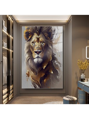 idora Aslan Portresi Cam Tablo – Altın Tonlu Modern Sanat Dekoru | Cam Tablo | Modern Duvar Dekoru