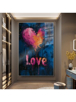 idora Renkli Grafiti Kalp Cam Tablo – Modern Romantik Duvar Dekoru | Cam Tablo | Modern Duvar Dekoru