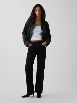 Gap Kadın Siyah Mid Rise Relaxed Flare Jean Pantolon