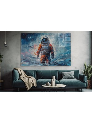 idora Astronot ve Kozmik Dalgalar Cam Tablo – Modern Soyut Uzay Dekoru | Cam Tablo | Modern Duvar Dekoru