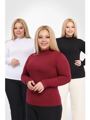 Yade Fashion Büyük Beden - Kadın Balıkçı Yaka Uzun Kol Body 3\'lü Set