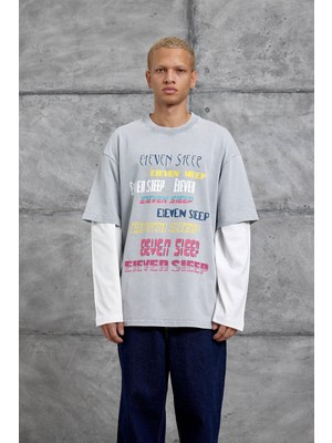 Nomarc Erkek Sweatshirt Eleven Sleep Parça Kollu Gri Oversize Baskılı