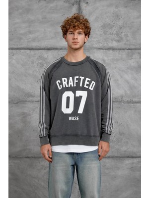 Nomarc Erkek Sweatshirt Crafted Yıkamalı Füme Oversize Baskılı
