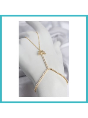 Defne Store Gold Renk Pirinç Zirkon Taşlı Kelebek Model Şahmeran Dfnbez