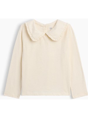 Gap Kız Bebek Krem Yaka Detaylı T-Shirt