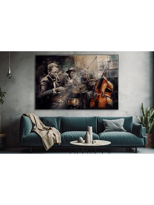 idora Caz Müzisyenleri Cam Tablo – Ekspresif Modern Sanat – Müzik Dekoru | Cam Tablo | Modern Duvar Dekoru