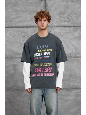 Nomarc Erkek Sweatshirt Eleven Sleep Parça Kollu Füme Oversize Baskılı