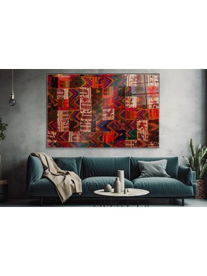 idora Geometrik Patchwork Kumaş Desenli Yatay Cam Tablo | Cam Tablo | Modern Duvar Dekoru